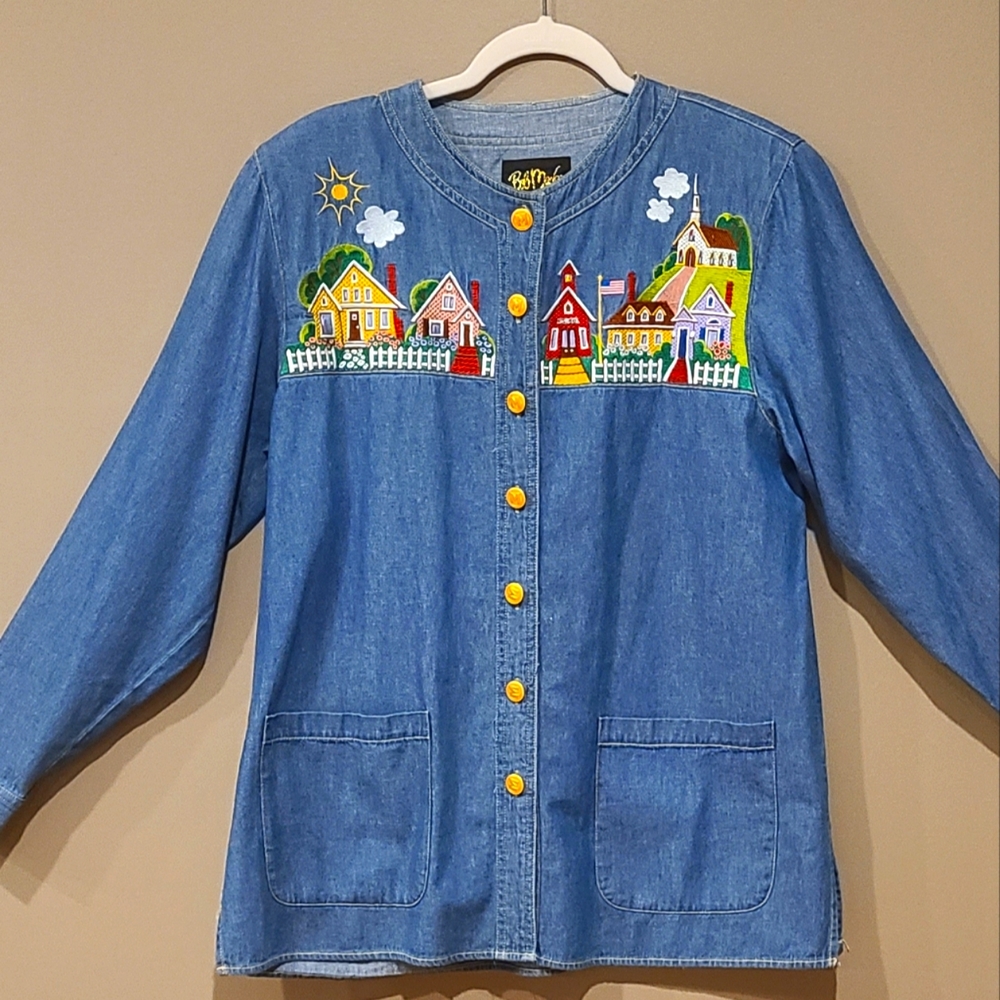 CUTE Cottagecore Vintage 90s Bob Mackie Denim Shirt/Jacket